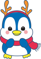 Illustration of cute penguin icon.
Funny penguin in cold weather elements.
