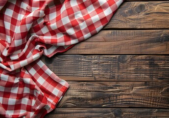 Obraz premium Red Checkered Tablecloth On Wooden Background