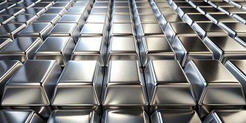 Fototapeta premium Abstract background of shiny silver bars up close , silver, bars, abstract, background, closeup, metal, texture, financial