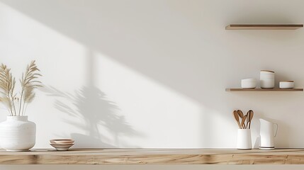 Warm and inviting kitchen interior with natural textures and neutral colors
