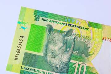 South Africa currency issues national bank notes denominated in 10 rand banknotes rear view