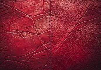 Red Leather Texture Background with Stitching