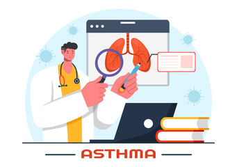 Asthma Disease Vector Illustration Featuring Human Lungs and Inhalers for Breathing in a Healthcare Flat Style Cartoon Background