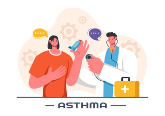 Asthma Disease Vector Illustration Featuring Human Lungs and Inhalers for Breathing in a Healthcare Flat Style Cartoon Background