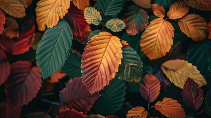 Autumn leaves in warm colors making a natural background
