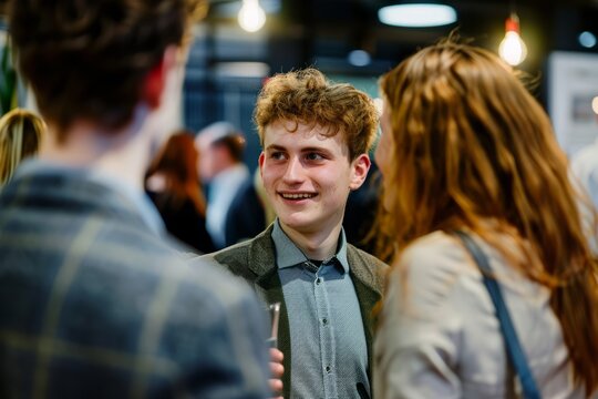Professional Photography of young entrepreneur networking at a business event, Generative AI