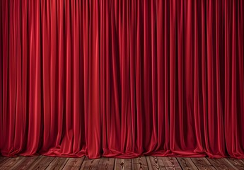 Red Velvet Stage Curtains with Wooden Floor