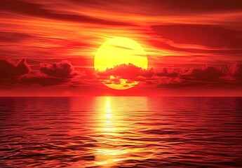 Fototapeta premium Fiery Sunset Over Tranquil Ocean