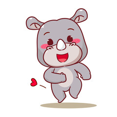 Cute Happy Rhino Cartoon Vector Illustration. Adorable Kawaii Animal Character Icon Mascot Concept Design. Isolated White Background.