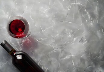 Red Wine Bottle and Glass Top View