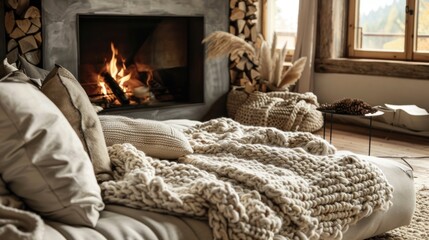 Fototapeta premium Cozy Living Room With Fireplace