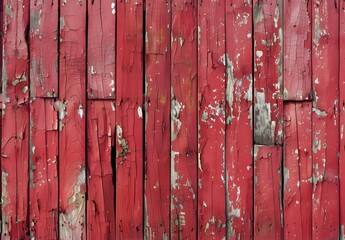 Red Wooden Plank Wall With Peeling Paint