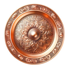 antique floral designed bronze, copper plate, top view graphic element isolated on transparent background PNG Image