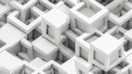 seamless pattern, Abstract 3D geometric white structure background with interconnected cubes forming a complex pattern, ideal for modern design and aesthetics.