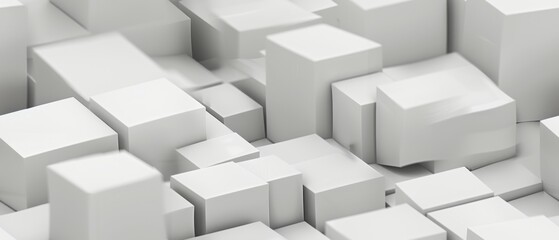 seamless pattern, Abstract 3D rendering of white cubes in various sizes forming a geometric pattern. Ideal for modern design and creative concepts.