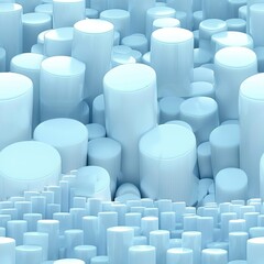 Fototapeta premium seamless pattern, Abstract blue cylindrical shapes in varying heights, creating a surreal modern and futuristic 3D landscape, suitable for creative backgrounds.