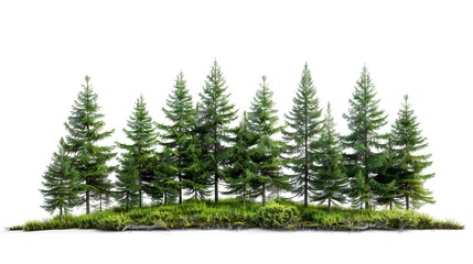 A cluster of pine trees, isolated on a white background
