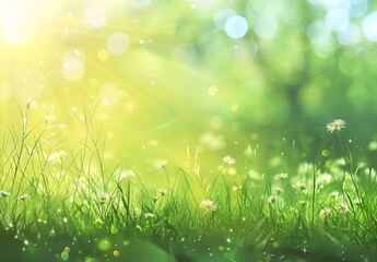 Obraz premium Springtime Meadow with Sun Rays & Copy Space