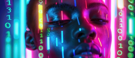 Futuristic woman face digital data technology background