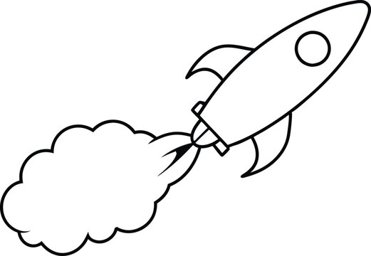 recommend clip art: Rocket launch line art element, rocket with Smoke silhouette black and white illustration
                    
