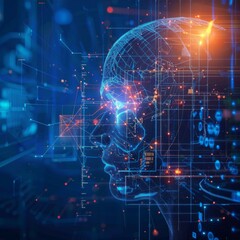Obraz premium Futuristic Vision of Big Data and AI: Machine Learning Algorithms and AI Technology Integration Transforming the Digital Landscape