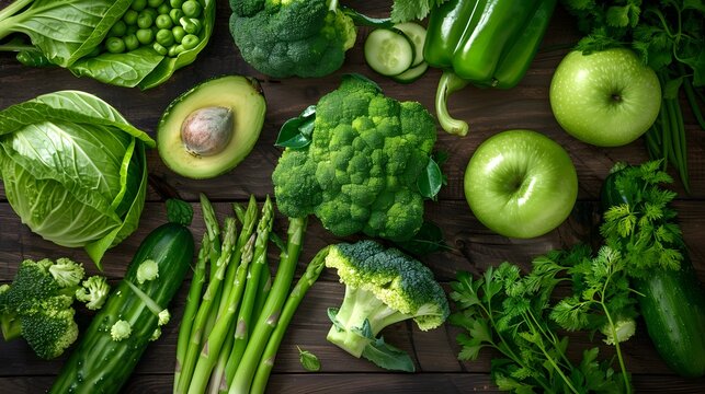 Green Vegetables and Fruits Top View
