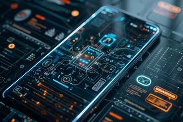 Fototapeta premium Future Smartphone Showcase: Advanced AI Features Seamlessly Integrated into Mobile OS for an Enhanced User Experience and Functionality.