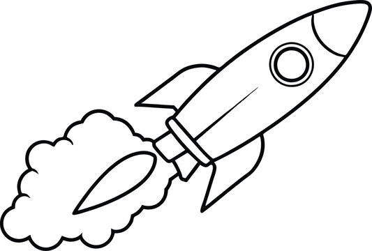 recommend clip art: Rocket launch line art element, rocket with Smoke silhouette black and white illustration
                    