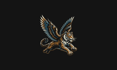 tiger flying with wings vector artwork design