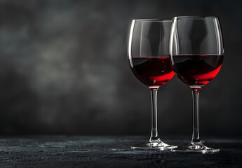 Two Glasses of Red Wine on Dark Background