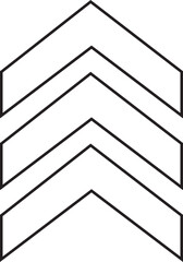 Chevron arrow line icon gracefully point upward, symbolizing upward direction or movement. Three arrows in column. Road caution, military, navigation sign for turn isolated on transparent background.