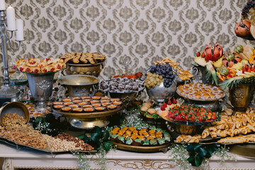 Selection of delectable food presented on a table for a traditional Armenian wedding