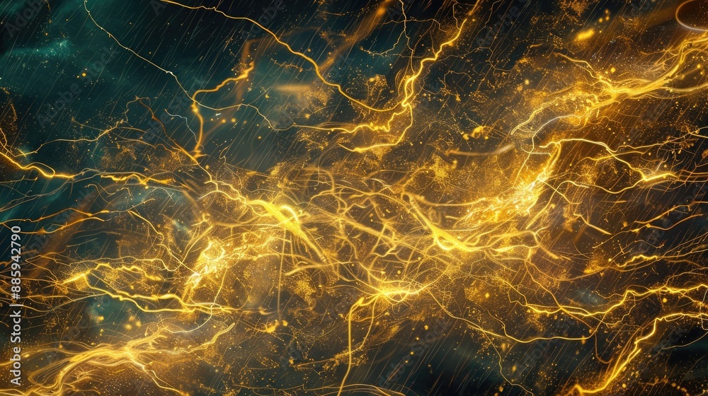 Wall mural experience the electrifying energy of vibrant golden lightning pulsating across the dynamic texture 