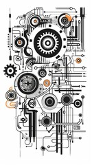Obraz premium Hand-Drawn Gadget Illustration with Gears: Symbolizing the Concept of Functions in Programming and Software Development