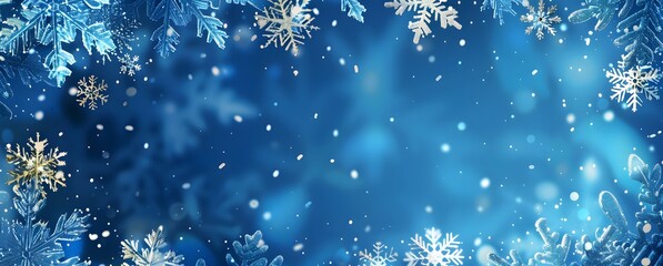 Fototapeta premium Winter Snowflake Border Blue Background Presentation Design