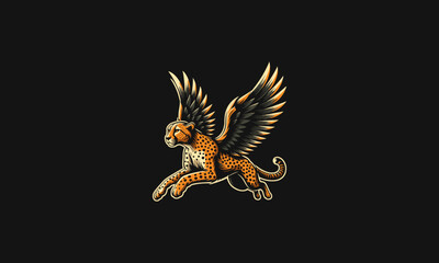Fototapeta premium cheetah flying with wings vector artwork design