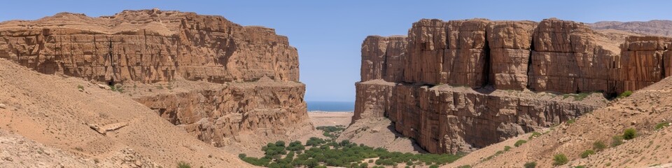 Dramatic desert landscape with towering rock formations