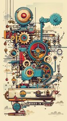 Obraz premium Mechanics of Code: A Gadget Illustration Symbolizing the Gears and Wheels of Coding and Software Development Processes.