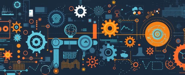 Obraz premium Mechanics of Code: A Gadget Illustration Symbolizing the Gears and Wheels of Coding and Software Development Processes.