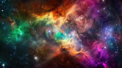 Obraz premium Explore the mysteries of the universe with a colorful space galaxy cloud nebula, its swirling masses of gas and dust creating a mesmerizing celestial display against the backdrop of the cosmos, 