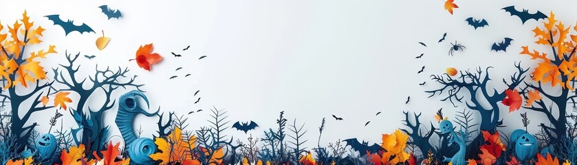Fototapeta premium A Halloween themed poster with bats and leaves