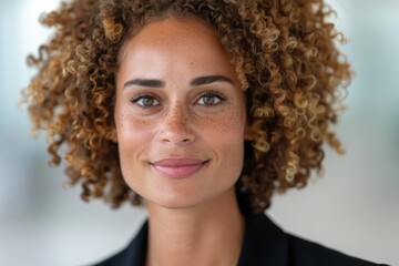 Portrait of a smiling woman with curly hair