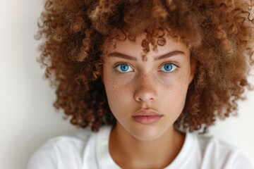 Thoughtful young woman with curly hair