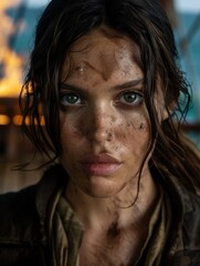 Intense gaze of a weathered woman