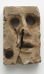 abstract stone sculpture with hollow eyes and mouth