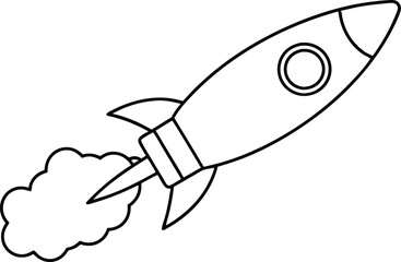 

Rocket launch line art element, rocket with Smoke silhouette black and white illustration
