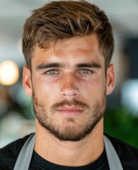 Handsome young man with beard and green eyes