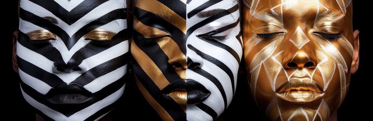 abstract face art with tribal patterns