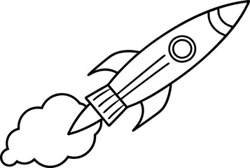 

Rocket launch line art element, rocket with Smoke silhouette black and white illustration
