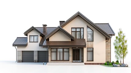 Modern Style House Rendering on White Background